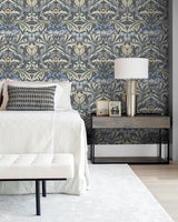 Acanthus Floral Charcoal & Carolina Blue by NextWall Peel & Stick Vintage Floral Wallpaper – NextWall NW41500-Sample