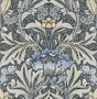 Acanthus Floral peel and stick wallpaper in charcoal with Carolina blue and ivory vintage floral motif