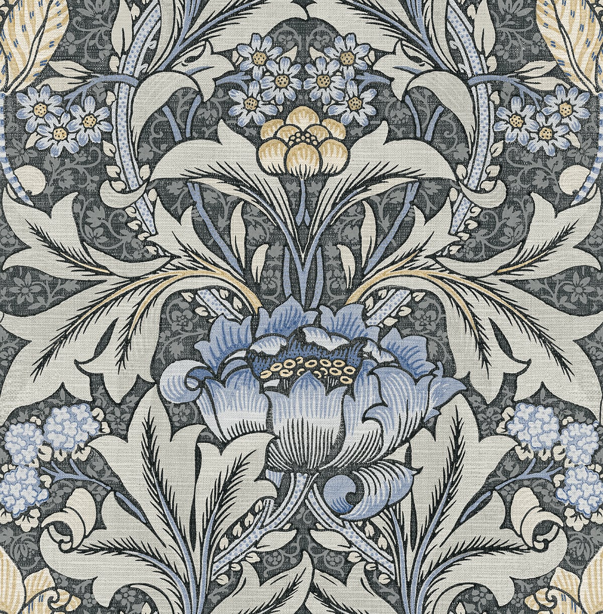 Acanthus Floral Charcoal & Carolina Blue by NextWall Peel & Stick Vintage Floral Wallpaper – NextWall NW41500-Sample