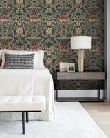 Acanthus Floral Charcoal & Rosewood by NextWall Peel & Stick Vintage Floral Peel & Stick Wallpaper – NextWall NW41501-Sample