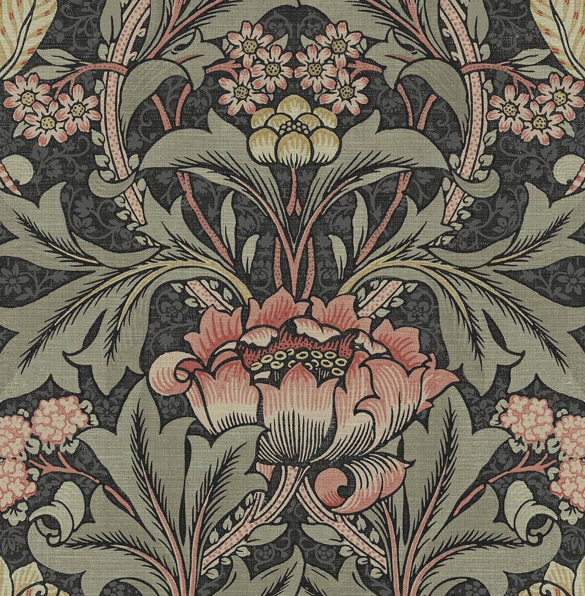Acanthus Floral Charcoal & Rosewood by NextWall Peel & Stick Vintage Floral Peel & Stick Wallpaper – NextWall NW41501-Sample