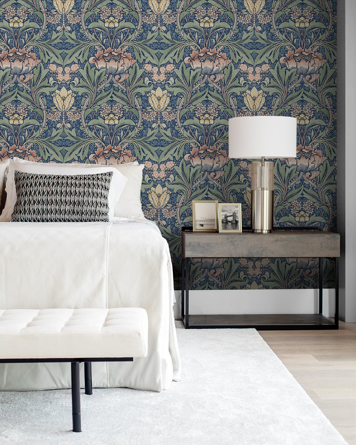 Acanthus Floral Denim Blue & Salmon by NextWall Peel & Stick Vintage Floral Peel & Stick Wallpaper – NextWall NW41502-Sample