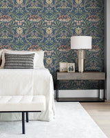 Acanthus Floral Denim Blue & Salmon by NextWall Peel & Stick Vintage Floral Peel & Stick Wallpaper – NextWall NW41502-Sample