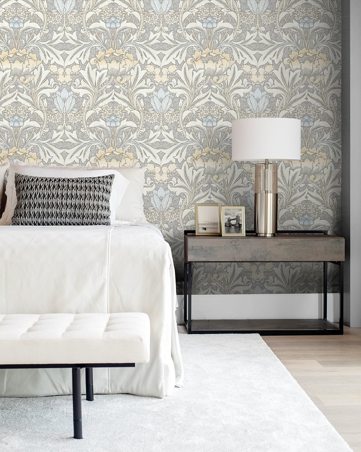 Acanthus Floral Daydream Grey & Pearl Blue by NextWall Peel & Stick Vintage Floral Peel & Stick Wallpaper – NextWall NW41508 -Sample