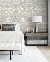 Acanthus Floral Daydream Grey & Pearl Blue by NextWall Peel & Stick Vintage Floral Peel & Stick Wallpaper – NextWall NW41508 -Sample