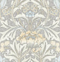 Acanthus floral damask wallpaper pattern in grey with pearl blue and soft cream accents