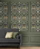 Acanthus Floral Charcoal & Goldenrod by NextWall Peel & Stick Floral Peel & Stick Wallpaper – NextWall NW41510 -Sample