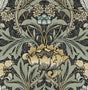 Acanthus Floral peel and stick wallpaper in charcoal and goldenrod with vintage acanthus blooms