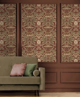 Acanthus Floral Red Clay & Lichen by NextWall Peel & Stick Vintage Floral Wallpaper – NextWall NW41511 -Sample
