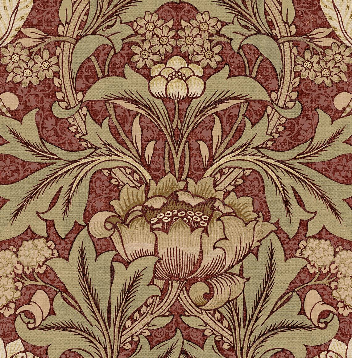Acanthus Floral Red Clay & Lichen by NextWall Peel & Stick Vintage Floral Wallpaper – NextWall NW41511 -Sample