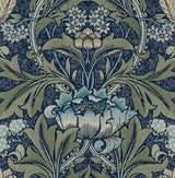 Acanthus Floral Denim & Sage by NextWall Peel & Stick Vintage Floral Wallpaper – NextWall NW41512 -Sample