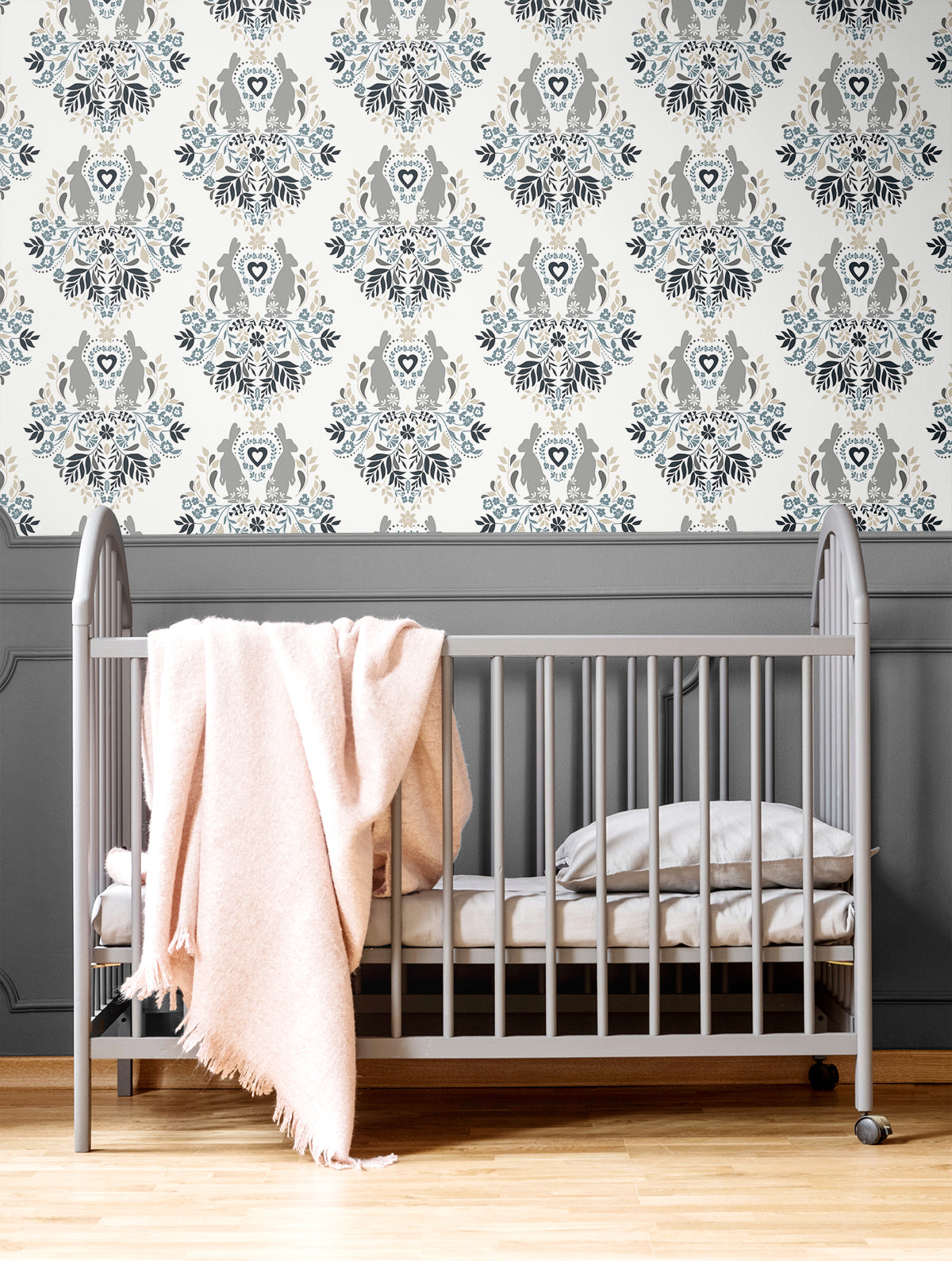 Spring Damask Bluestone & Grey by NextWall Peel & Stick Traditional Damask Peel & Stick Wallpaper – NextWall NW41808