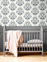 Spring Damask Bluestone & Grey by NextWall Peel & Stick Traditional Damask Peel & Stick Wallpaper – NextWall NW41808