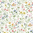 Wildflowers peel and stick wallpaper with multicolor wildflower sprigs on a soft white background