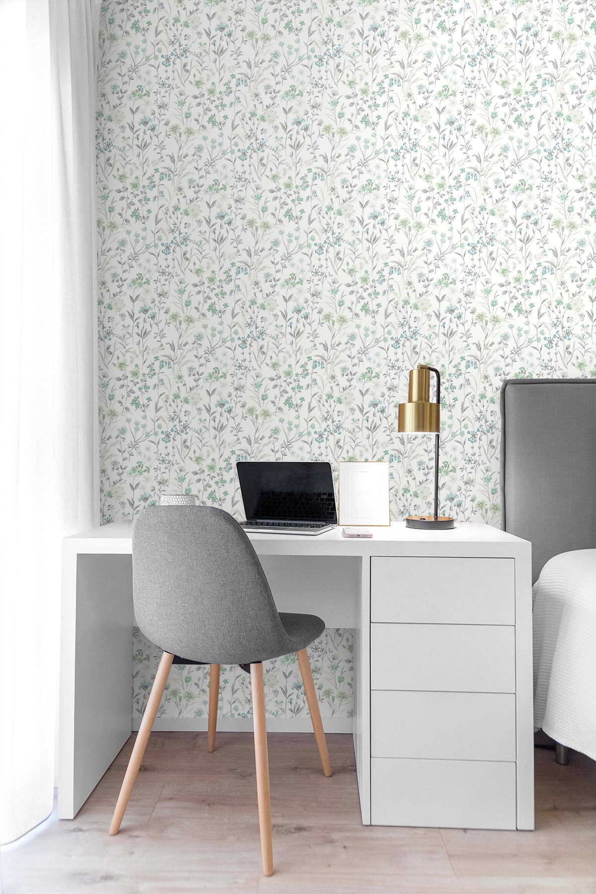 Wildflowers Dew Drop & Spring Green by NextWall Peel & Stick Floral Peel & Stick Wallpaper – NextWall NW41924-Sample