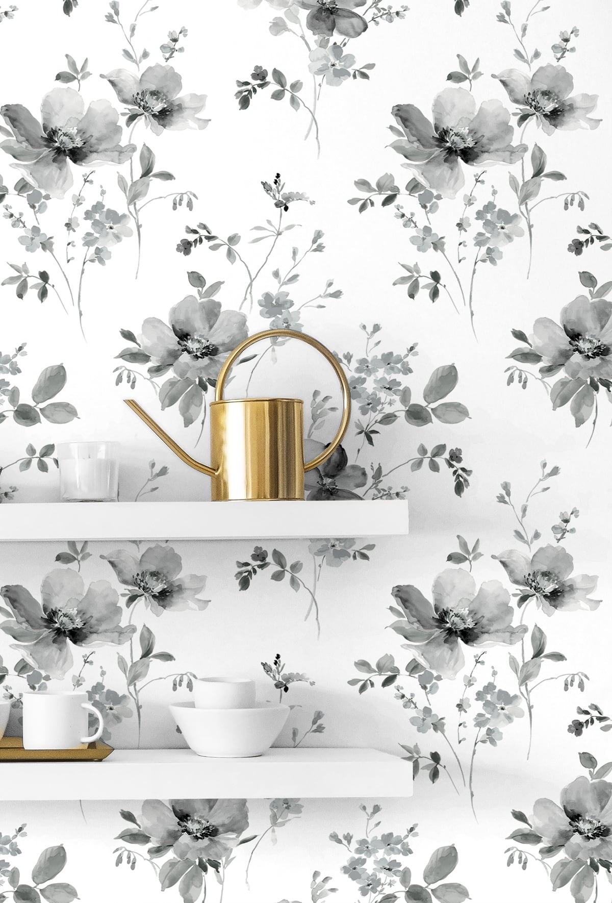 Watercolor Windflower Inkwell & Heather by NextWall Peel & Stick Modern Watercolor Floral Peel & Stick Wallpaper – NextWall NW42200 -Sample