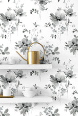 Watercolor Windflower Inkwell & Heather by NextWall Peel & Stick Modern Watercolor Floral Peel & Stick Wallpaper – NextWall NW42200 -Sample