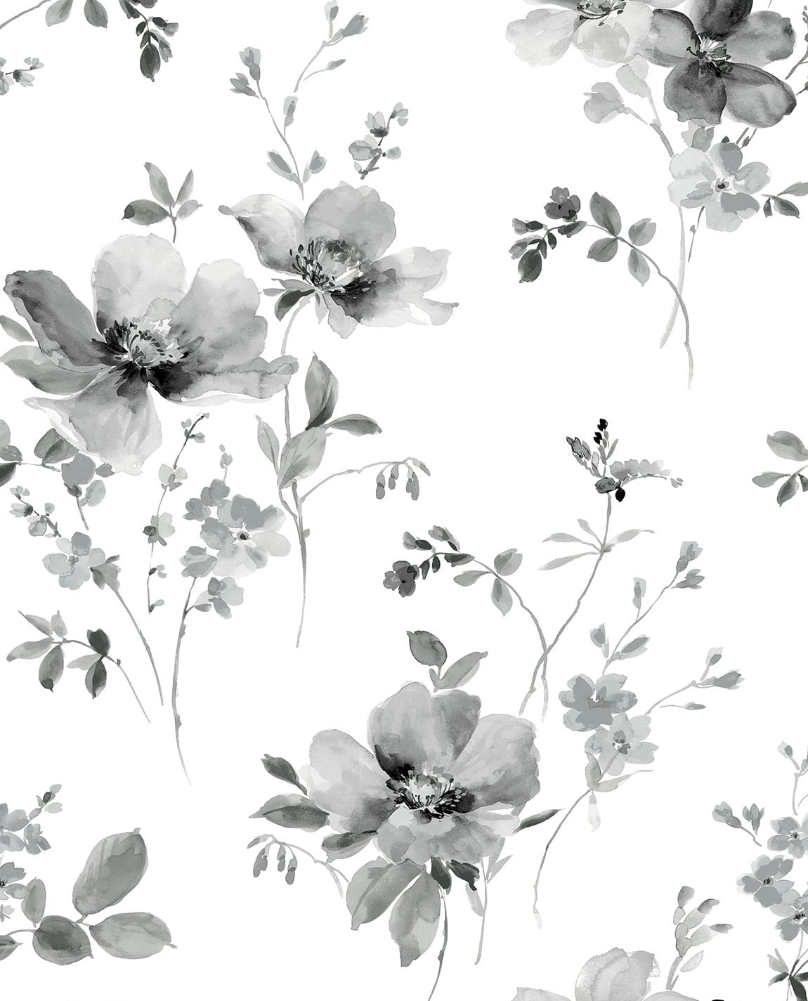 Watercolor Windflower Inkwell & Heather by NextWall Peel & Stick Modern Watercolor Floral Peel & Stick Wallpaper – NextWall NW42200 -Sample