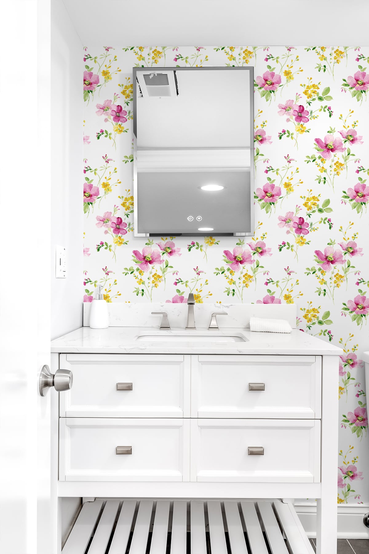 Watercolor Windflower Cerise Pink & Marigold by NextWall Peel & Stick Floral Peel & Stick Wallpaper – NextWall NW42201