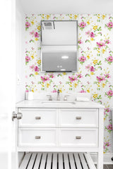 Watercolor Windflower Cerise Pink & Marigold by NextWall Peel & Stick Floral Peel & Stick Wallpaper – NextWall NW42201