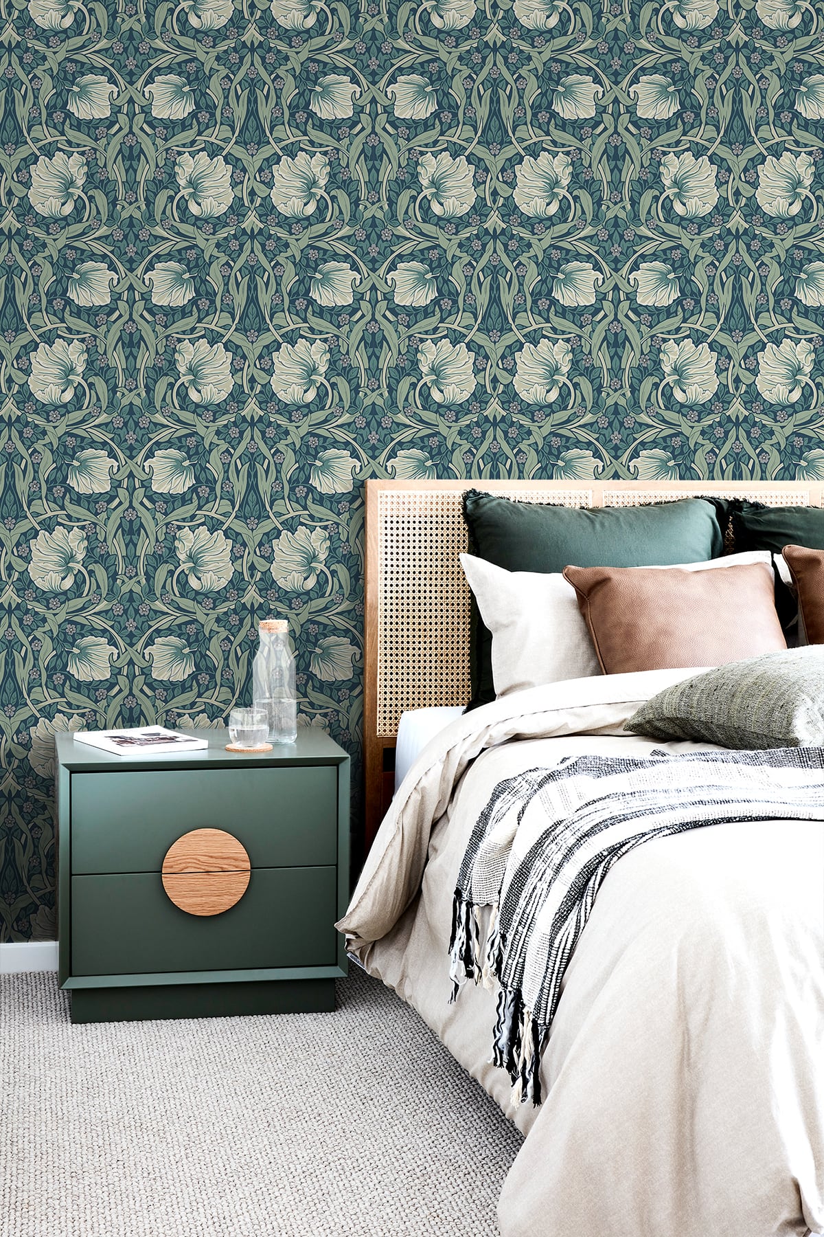 Pimpernel Floral Teal & Sandstone by NextWall Peel & Stick Vinyl Wallpaper – NextWall NW42404