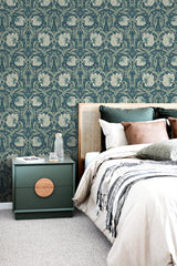 Pimpernel Floral Teal & Sandstone by NextWall Peel & Stick Vinyl Wallpaper – NextWall NW42404
