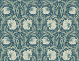 Pimpernel Floral peel and stick vinyl wallpaper in teal and sandstone