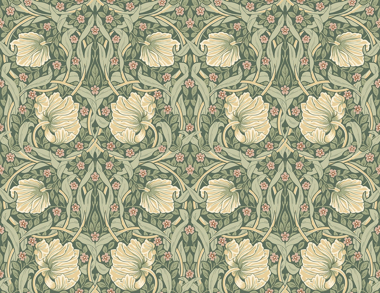 Pimpernel Floral peel and stick wallpaper in Gardenia & Sage green vintage floral pattern by NextWall (NW42406).