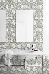 Pimpernel Floral Alloy Grey & Alabaster by NextWall Peel & Stick Vintage Floral Wallpaper – NextWall NW42408 -Sample