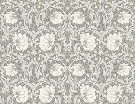 Alloy grey and alabaster vintage floral vine peel and stick wallpaper pattern