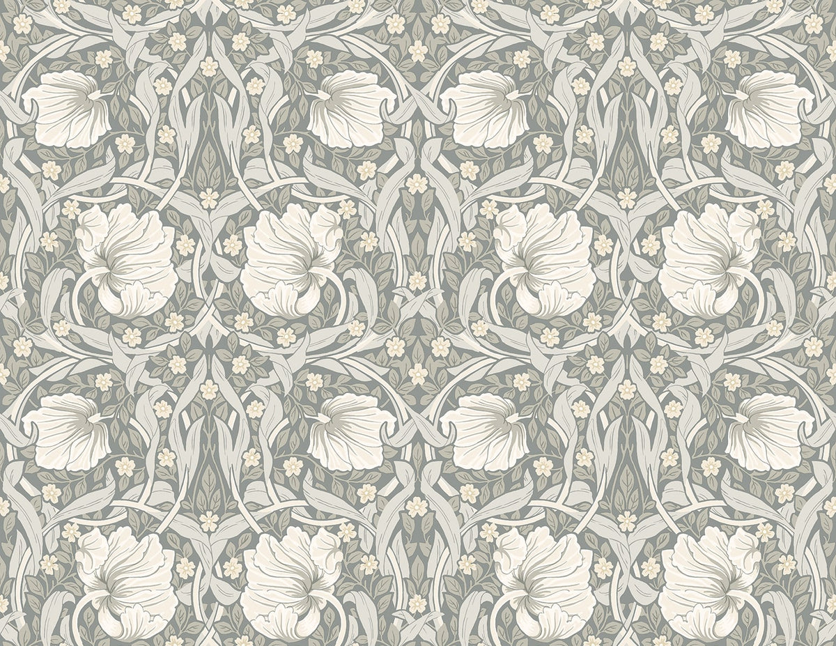 Pimpernel Floral Alloy Grey & Alabaster by NextWall Peel & Stick Vintage Floral Wallpaper – NextWall NW42408 -Sample