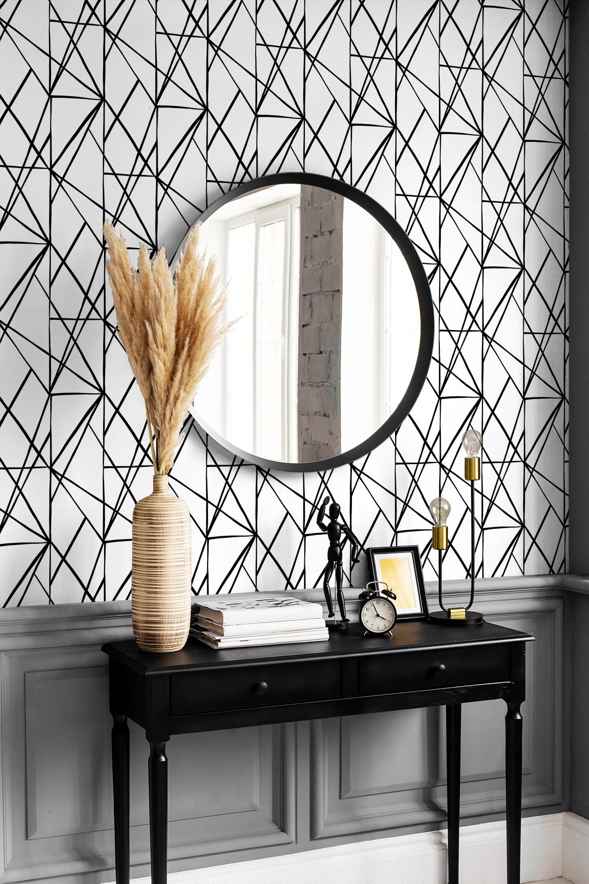 Quartz Geo Black & White by NextWall Peel & Stick Geometric Wallpaper – NextWall NW42500