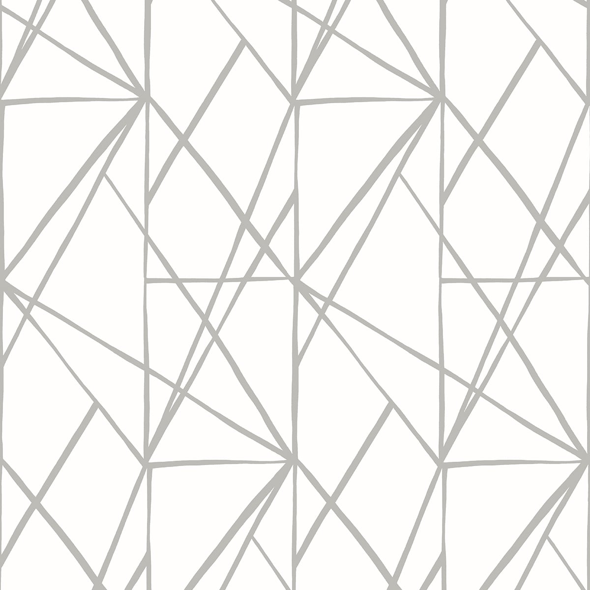 Quartz Geo Harbor Grey peel and stick geometric wallpaper with modern intersecting line pattern
