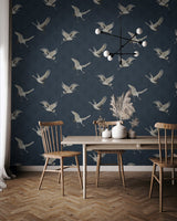 Cranes Denim Blue by NextWall Peel & Stick Art Deco Bird Wallpaper – NextWall NW42802