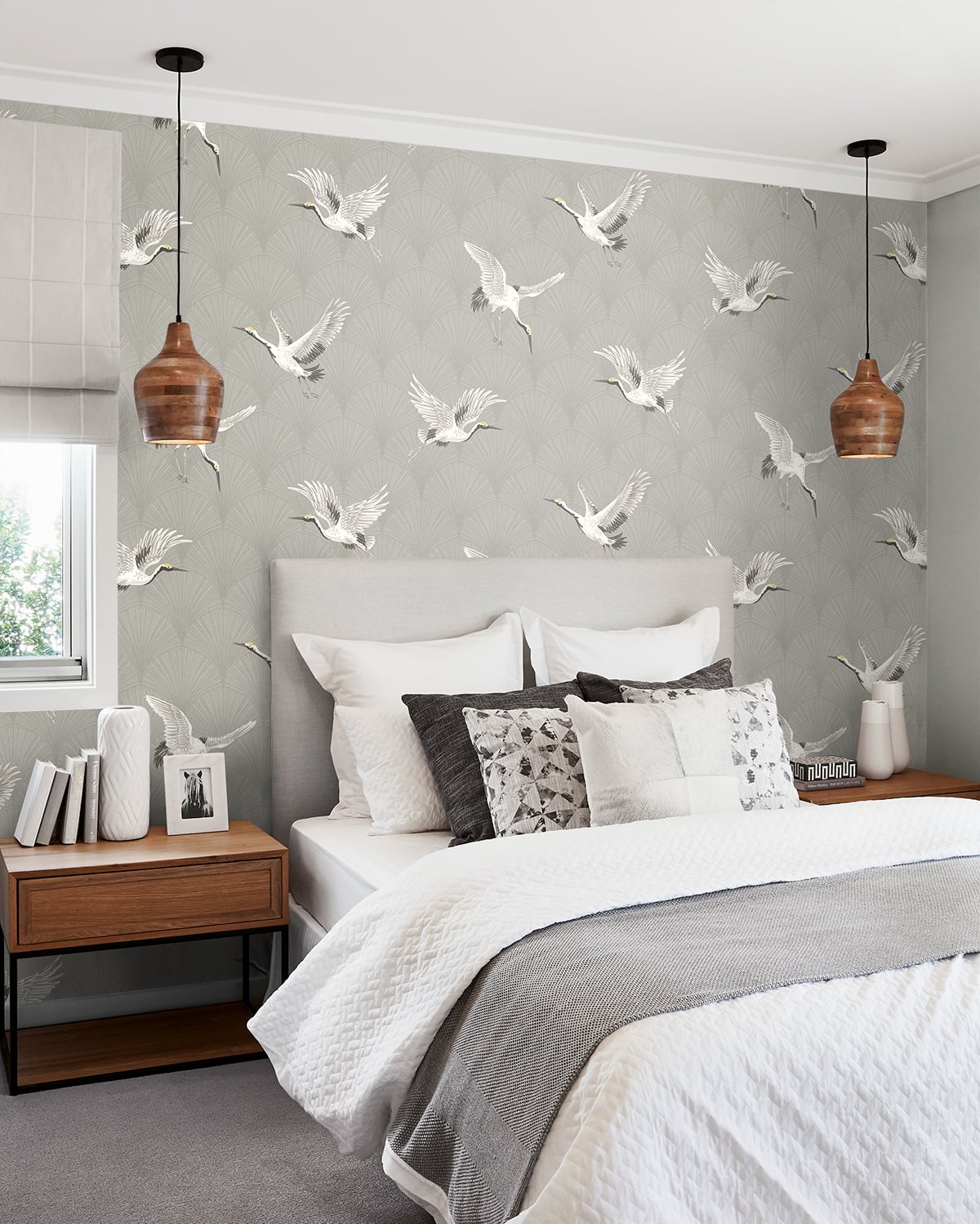 Cranes Argos Grey by NextWall Peel & Stick Wallpaper – NextWall NW42808
