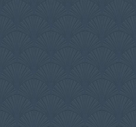 Arches denim blue art deco fan geometric peel and stick wallpaper