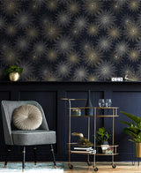 Starburst Geo Midnight & Gold by NextWall Peel & Stick Satin Vinyl Starburst Geometric Wallpaper – NextWall NW43102