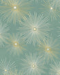 Teal peel and stick wallpaper with metallic gold starburst geometric motif