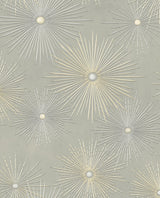Starburst Geo peel and stick wallpaper in silversmoke grey with metallic gold starburst geometric pattern