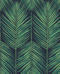 Tropic Palm peel and stick wallpaper in midnight blue with sea green palm fronds