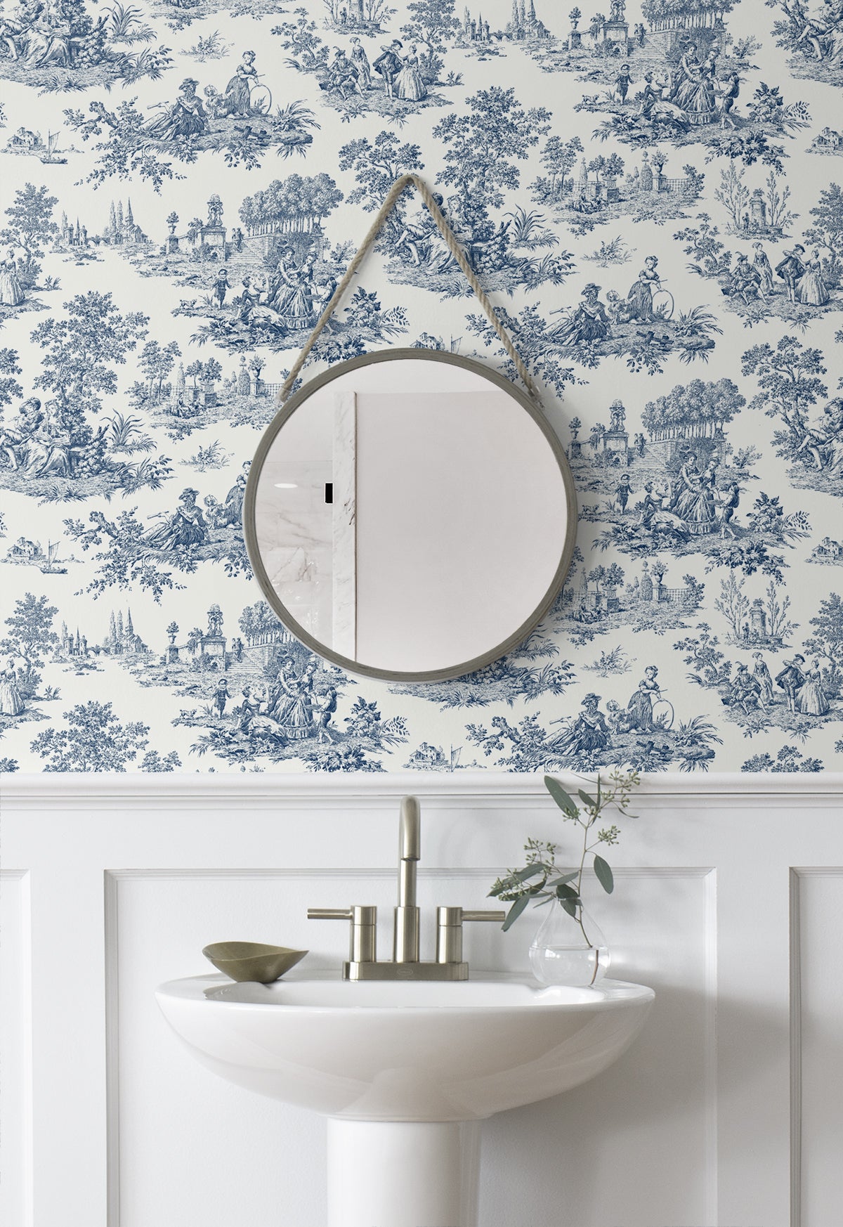 Chateau Toile Navy Blue by NextWall Peel & Stick Toile Peel & Stick Vinyl Wallpaper – NextWall NW43312