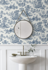 Chateau Toile Navy Blue by NextWall Peel & Stick Toile Peel & Stick Vinyl Wallpaper – NextWall NW43312