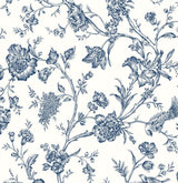 Jasmine Chinoiserie peel and stick wallpaper in navy blue floral chinoiserie pattern