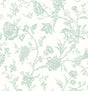 Seaglass green floral chinoiserie peel and stick wallpaper with birds on an off-white background