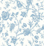 Carolina blue chinoiserie floral and bird peel and stick wallpaper pattern on off-white ground
