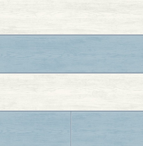 Two Toned Shiplap peel and stick wallpaper in Carolina Blue with alternating blue and white horizontal boards
