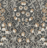 Tulip Garden peel and stick wallpaper in wrought iron grey and chamois floral vintage pattern