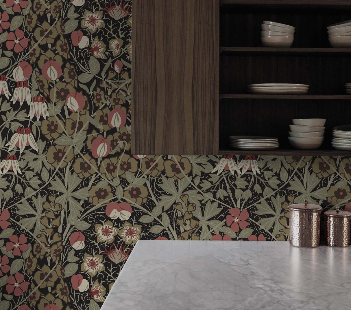 Tulip Garden Ebony & Red Clay by NextWall Peel & Stick Floral Wallpaper – NextWall NW43806