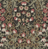 Tulip Garden peel and stick wallpaper in ebony black with red clay floral tulip pattern