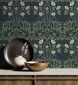 Stenciled Floral Navy & Sage by NextWall Peel & Stick Floral Wallpaper – NextWall NW43902
